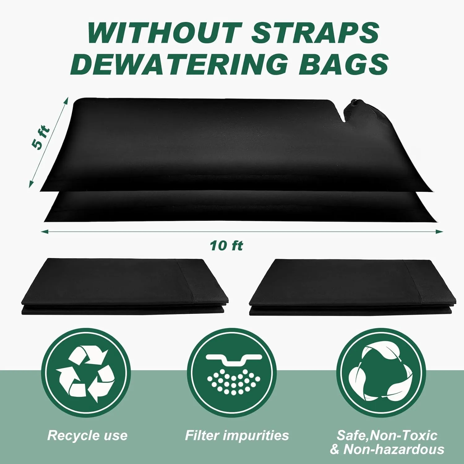 1 Pcs Silt Bags for Dewatering Filter Bag Non Woven Geotextile Fabric Oil Sludge Sediment Filter Bags for Construction, Black (5 x 10 ft)