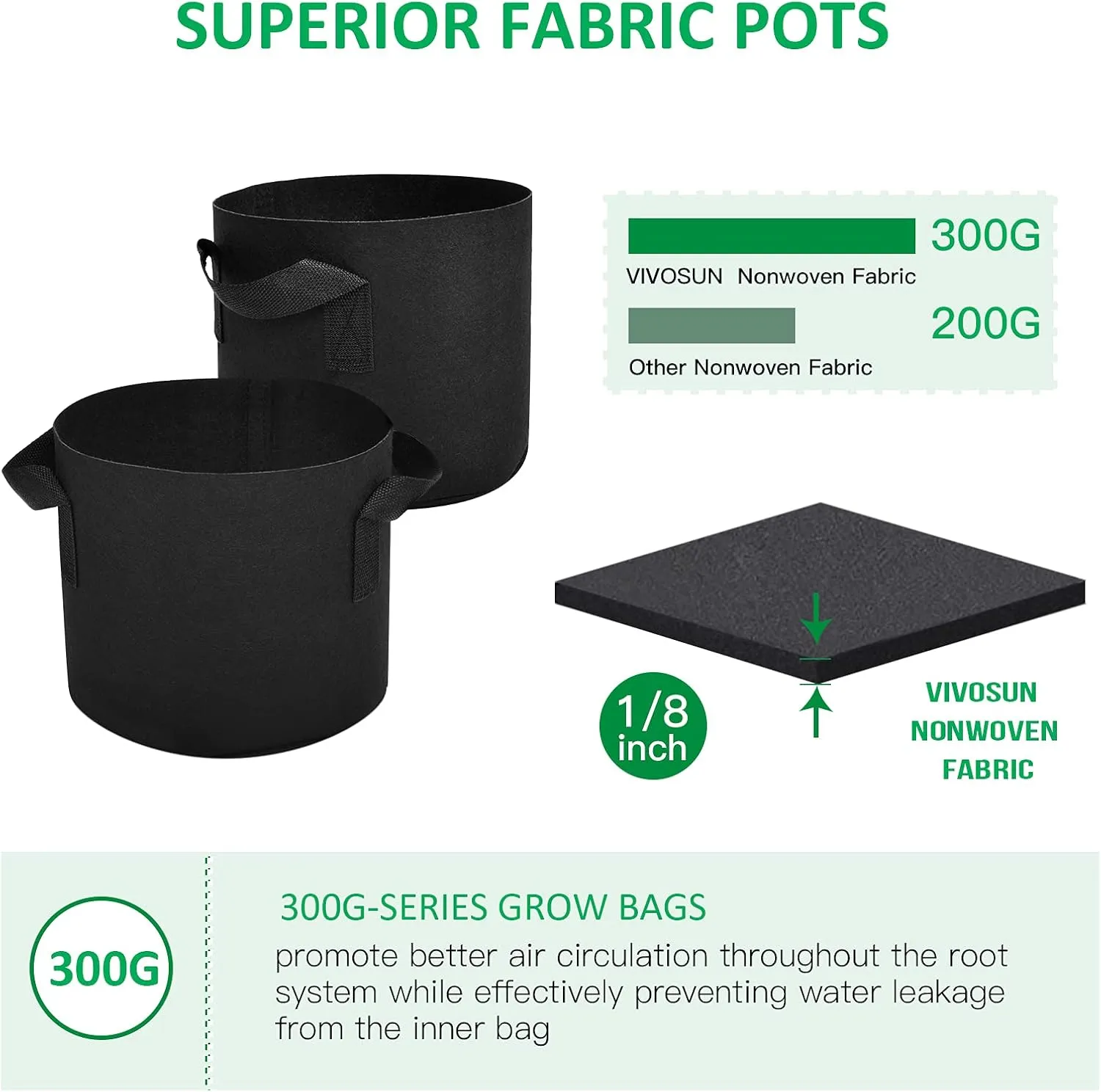12-Pack 7 Gallon Thickened Non-Woven Grow Bags, Aeration Fabric Pots with Handles