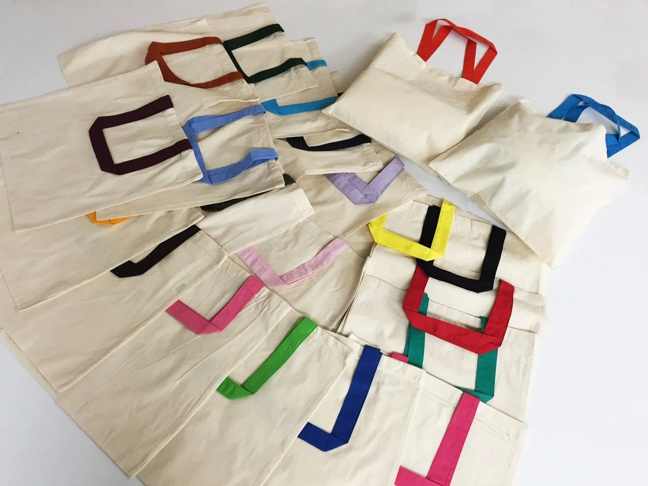 12ct Wholesale Tote Bags With Color Handles 100% Cotton - By Dozen-t2
