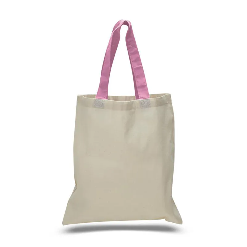 12ct Wholesale Tote Bags With Color Handles 100% Cotton - By Dozen-t2