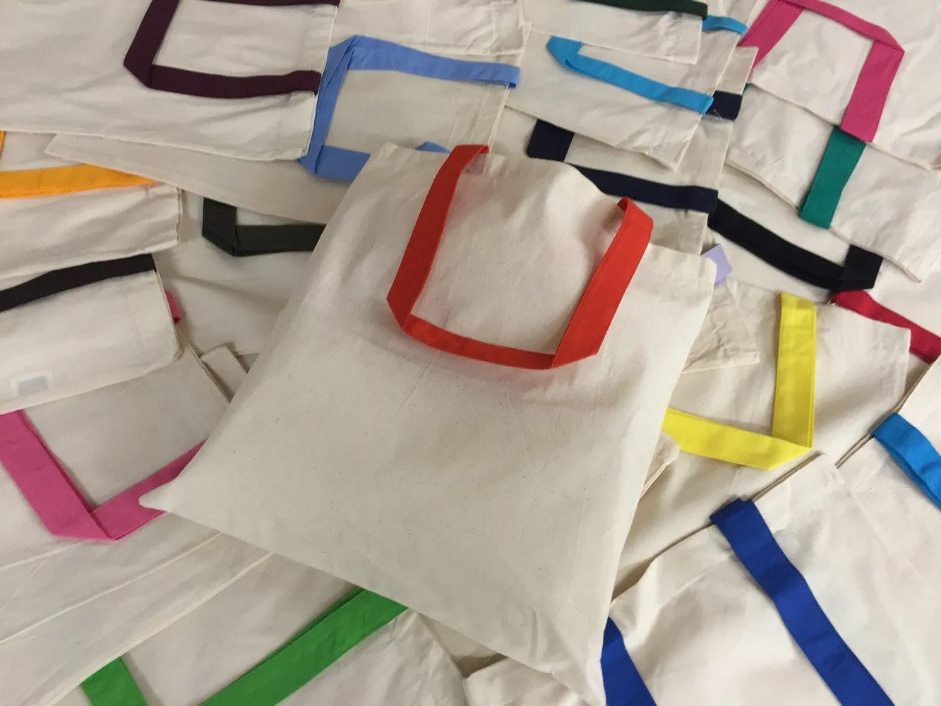 12ct Wholesale Tote Bags With Color Handles 100% Cotton - By Dozen-t2