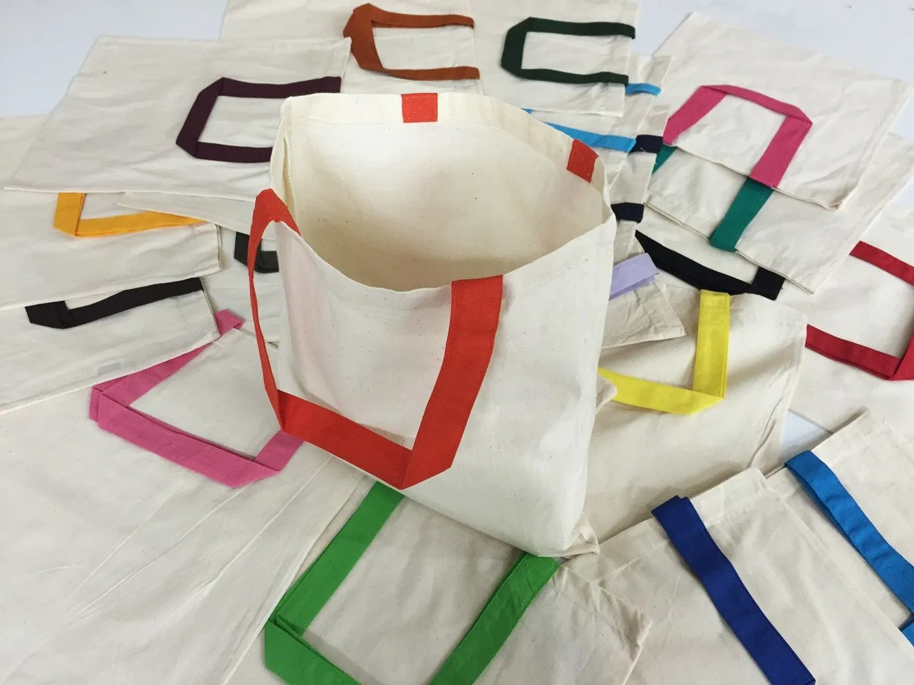 12ct Wholesale Tote Bags With Color Handles 100% Cotton - By Dozen