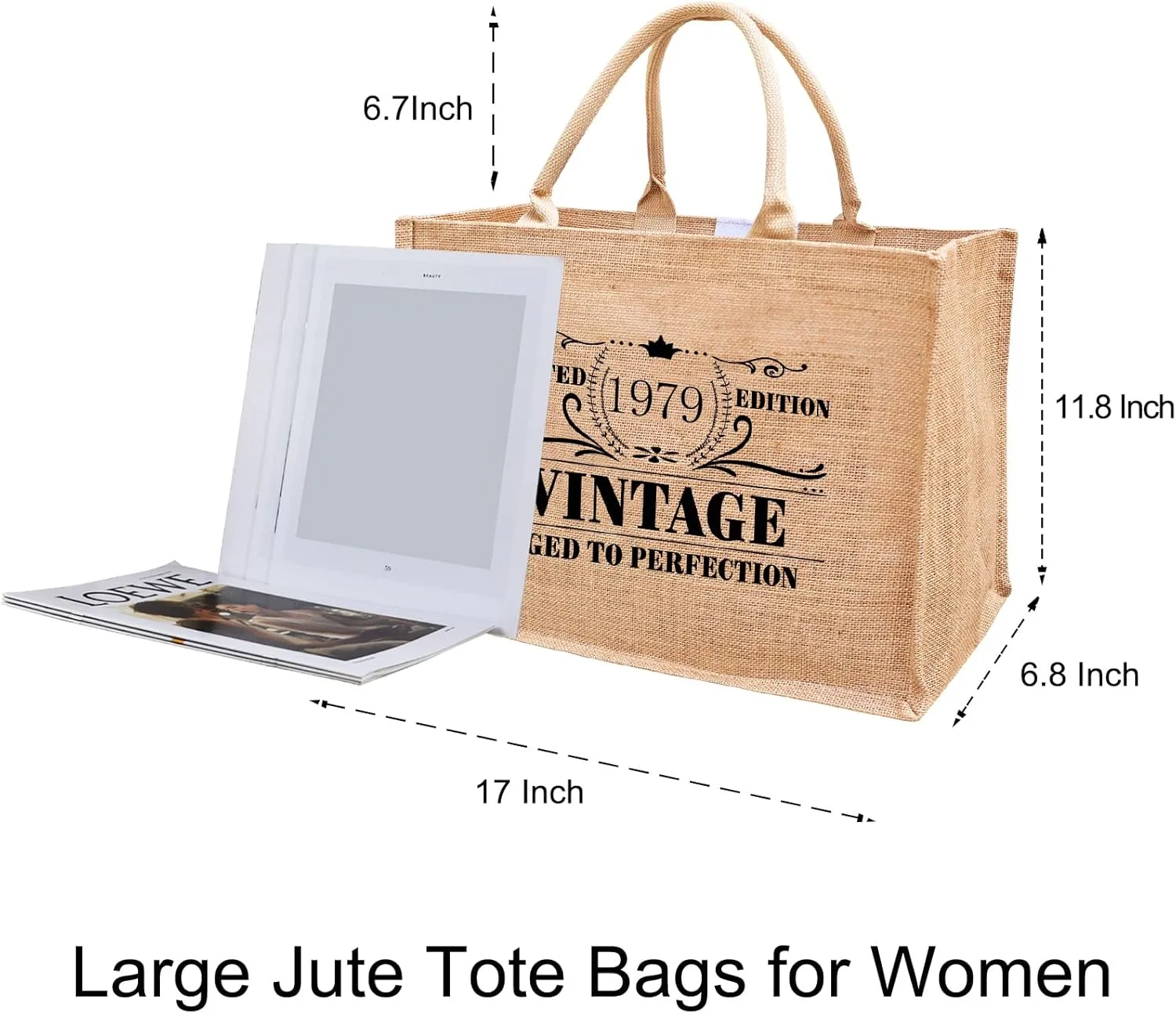 1976 1977 1978 1979 1980 1981 1982 1983 1984 1985 Burlap Jute Tote Bags for Women, 17" x 6.8" x 11.8"