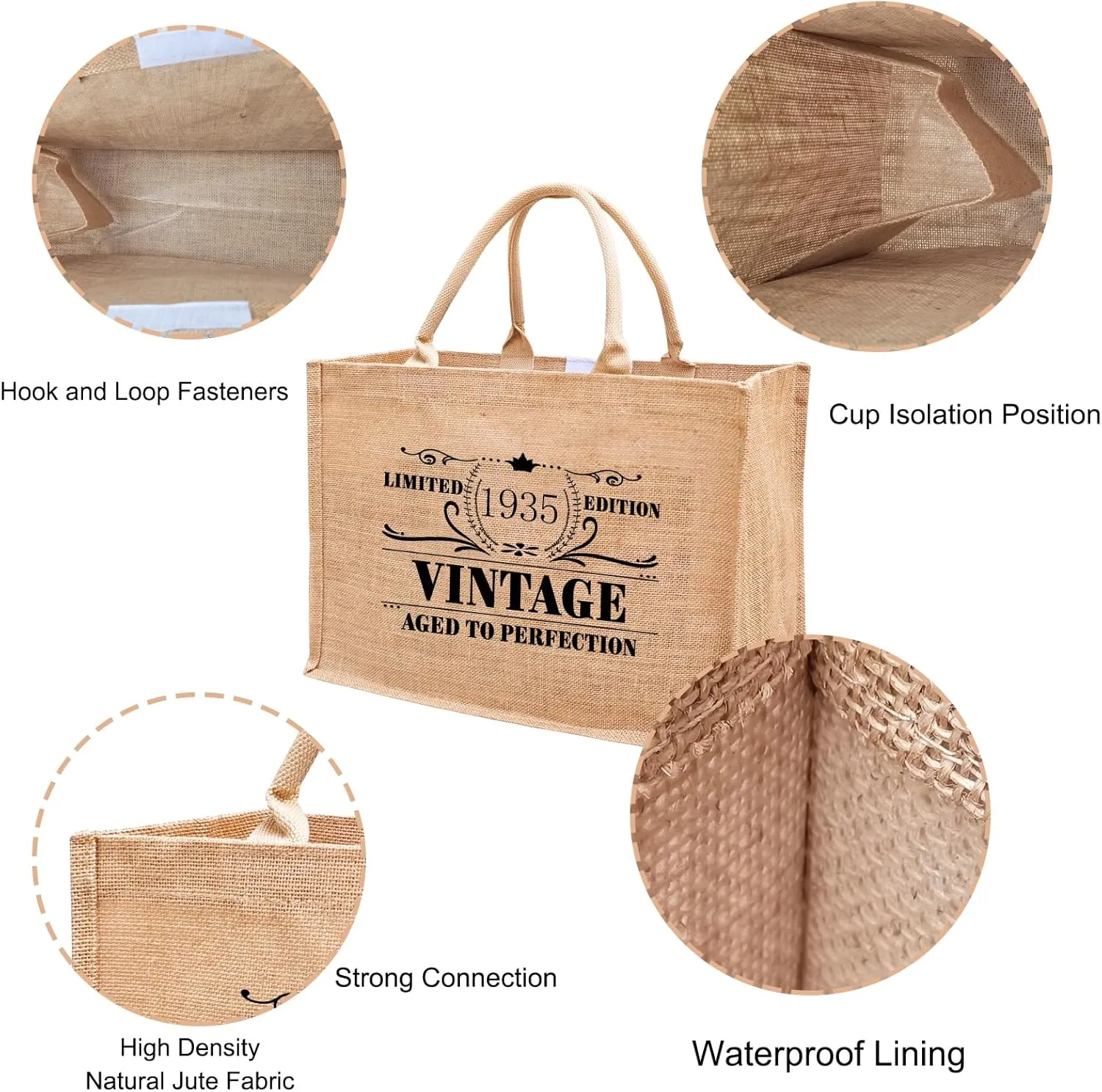 1976 1977 1978 1979 1980 1981 1982 1983 1984 1985 Burlap Jute Tote Bags for Women, 17" x 6.8" x 11.8"