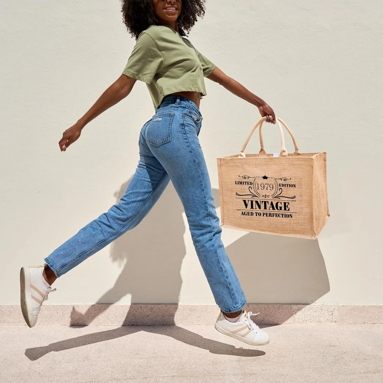 1976 1977 1978 1979 1980 1981 1982 1983 1984 1985 Burlap Jute Tote Bags for Women, 17" x 6.8" x 11.8"