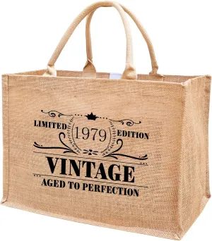 1976 1977 1978 1979 1980 1981 1982 1983 1984 1985 Burlap Jute Tote Bags for Women, 17" x 6.8" x 11.8"