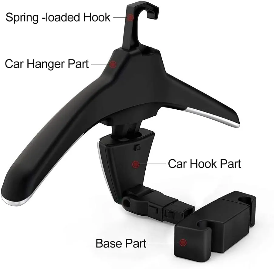2 Pack Car Back Seat Headrest Hanger for Jacket, Suit, Clothes, Purse, Handbag, Grocery Bags - Multi-Purpose Storage Holder for Car - Black