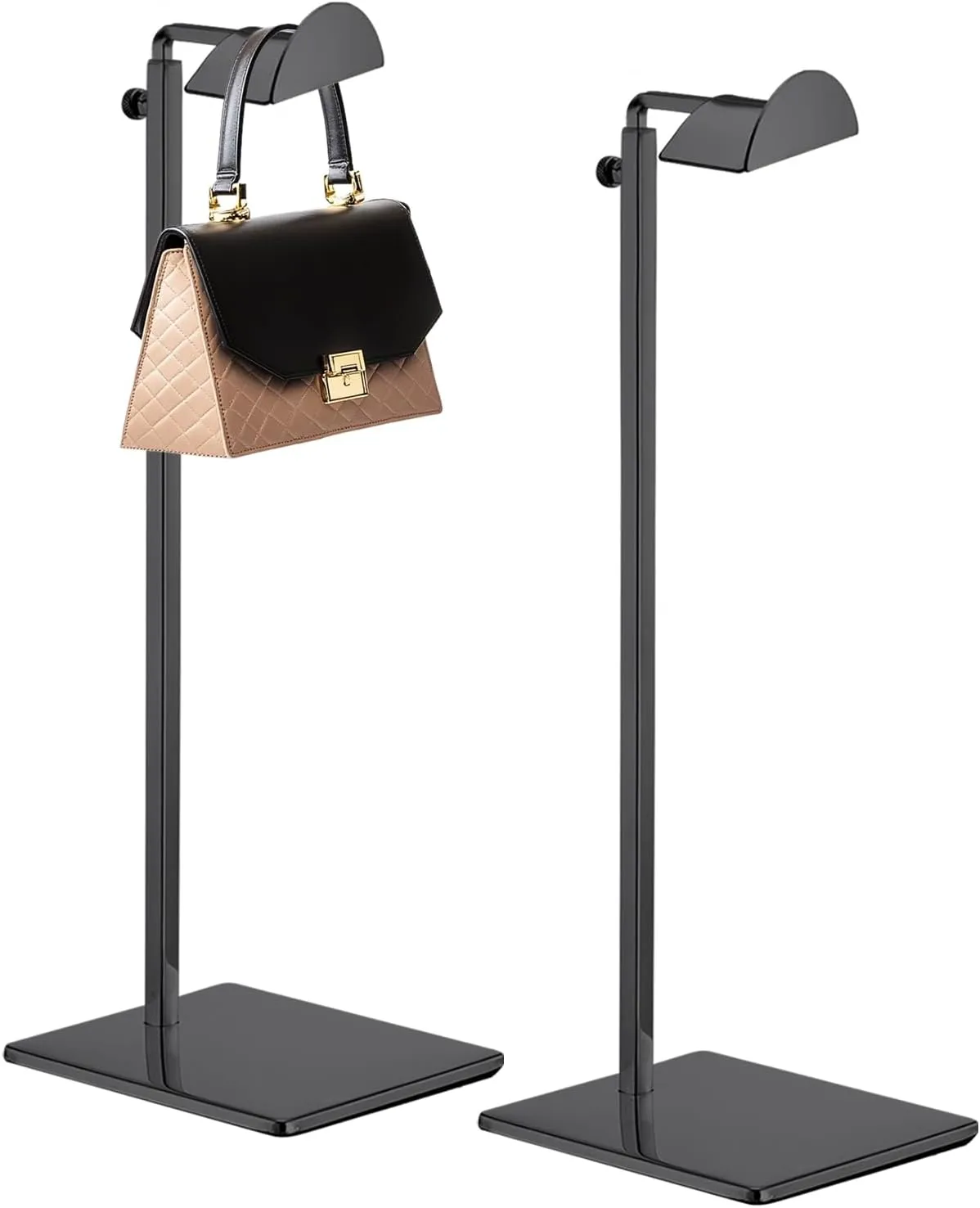 2 Pack - Stainless Steel Purse Display Stands, 400-750mm Adjustable Height Hanging Handbag Rack Appropriate for Boutique Store, Black