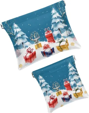 2 PCS Faux Leather Pocket Box, Small Makeup Pouch, Mini Makeup Bag, Multi-functional Shrapnel Storage Bag, Christmas Snowflake Hello Winter