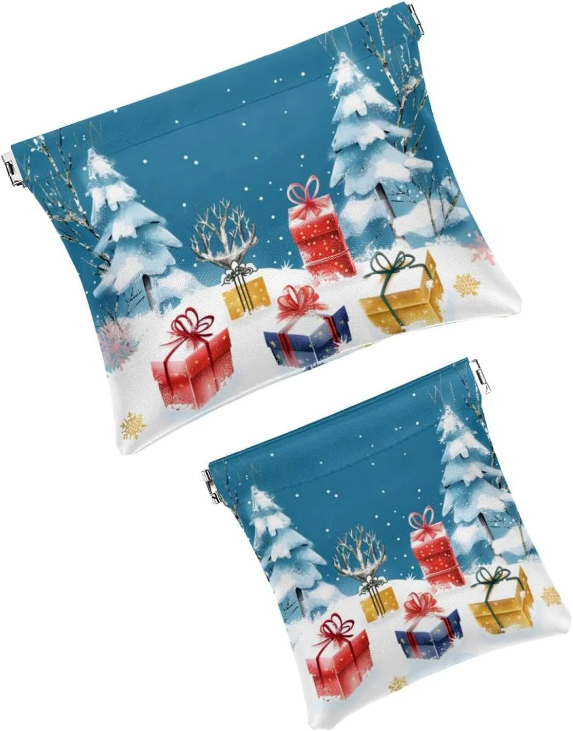 2 PCS Faux Leather Pocket Box, Small Makeup Pouch, Mini Makeup Bag, Multi-functional Shrapnel Storage Bag, Christmas Snowflake Hello Winter