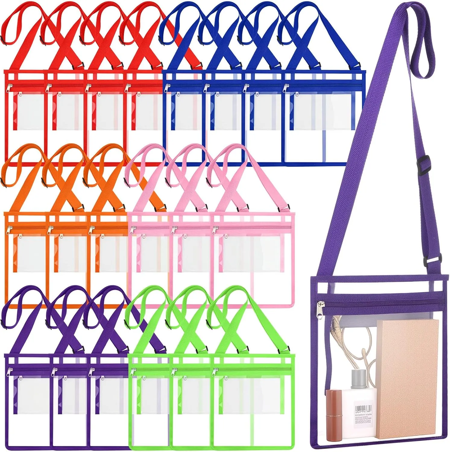 20 Pcs Clear Bag Stadium Approved PVC Clear Crossbody Concert Bag for Gym Travel Beach Swimming