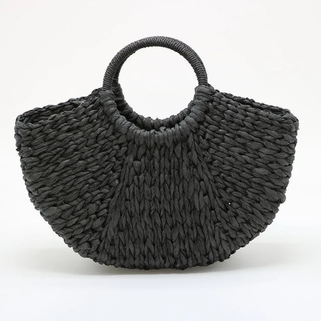 2018 Straw Wrapped Weaving Bag Women Beach Handmade Ladies Simple Bag Beach Bag paper shaped Pompon Moon Seamless delivery Bag new