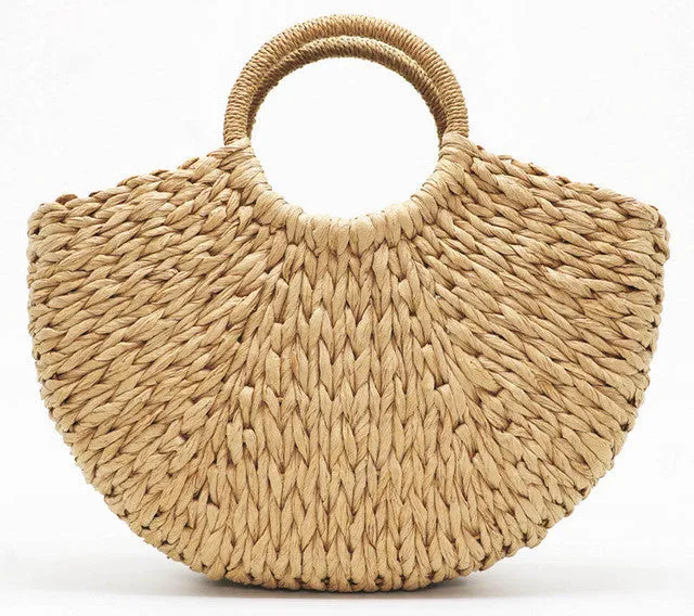2018 Straw Wrapped Weaving Bag Women Beach Handmade Ladies Simple Bag Beach Bag paper shaped Pompon Moon Seamless delivery Bag new