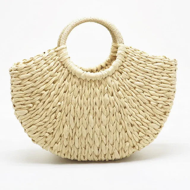 2018 Straw Wrapped Weaving Bag Women Beach Handmade Ladies Simple Bag Beach Bag paper shaped Pompon Moon Seamless delivery Bag new
