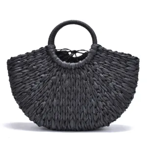 2018 Straw Wrapped Weaving Bag Women Beach Handmade Ladies Simple Bag Beach Bag paper shaped Pompon Moon Seamless delivery Bag new