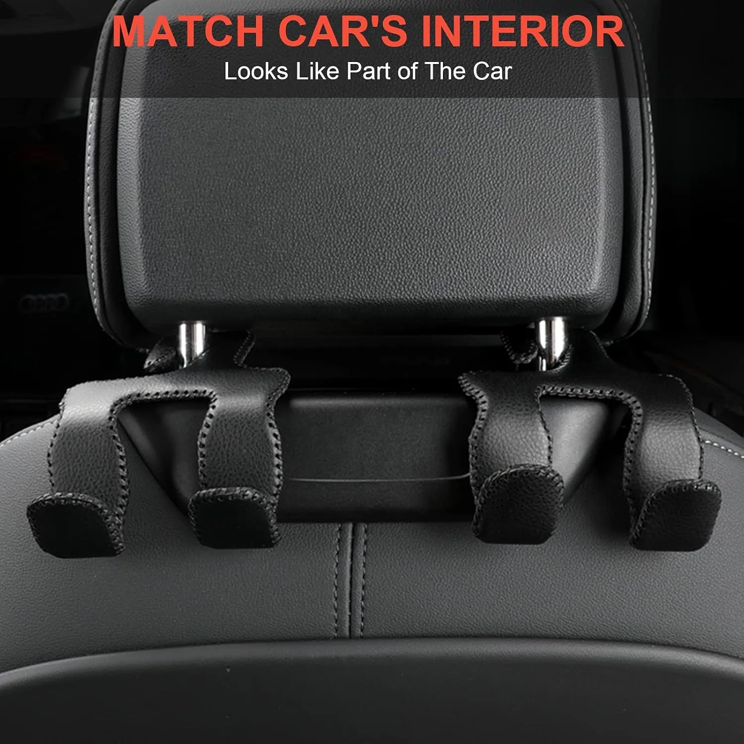【2021 Upgraded】 Car Purse Hook, 2 in 1 Car Seat Headrest Hooks Durable Hanger Storage Holder Leather Organizer for Hanging Grocery Bags, 2 Pack, Beige