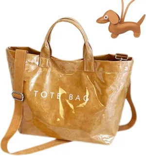 2025 Upgraded PVC Tote Bag for Women with Detachable Crossbody Strap, Letters Print Large Clear Designer Hobo Handbag