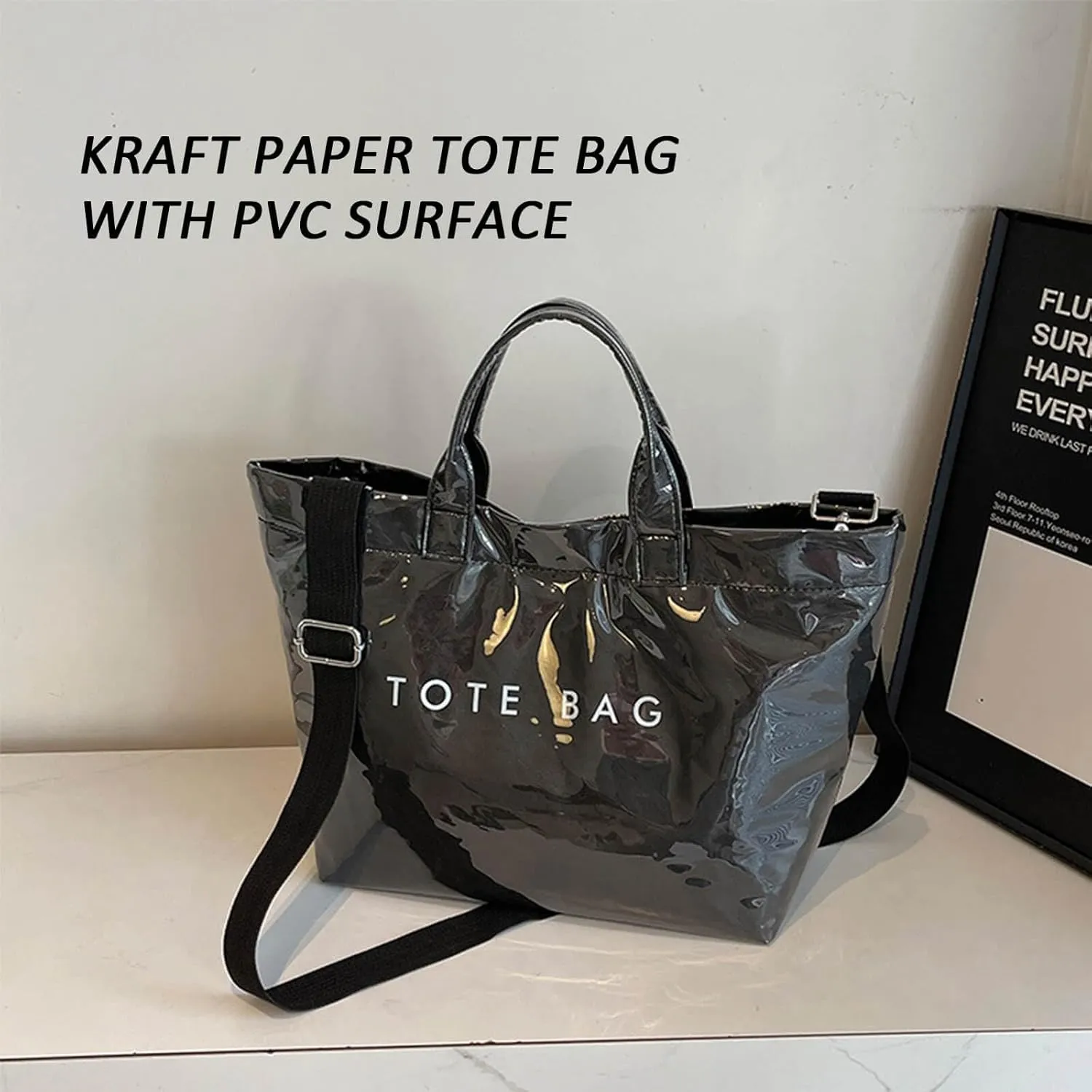 2025 Upgraded PVC Tote Bag for Women with Detachable Crossbody Strap, Letters Print Large Clear Designer Hobo Handbag