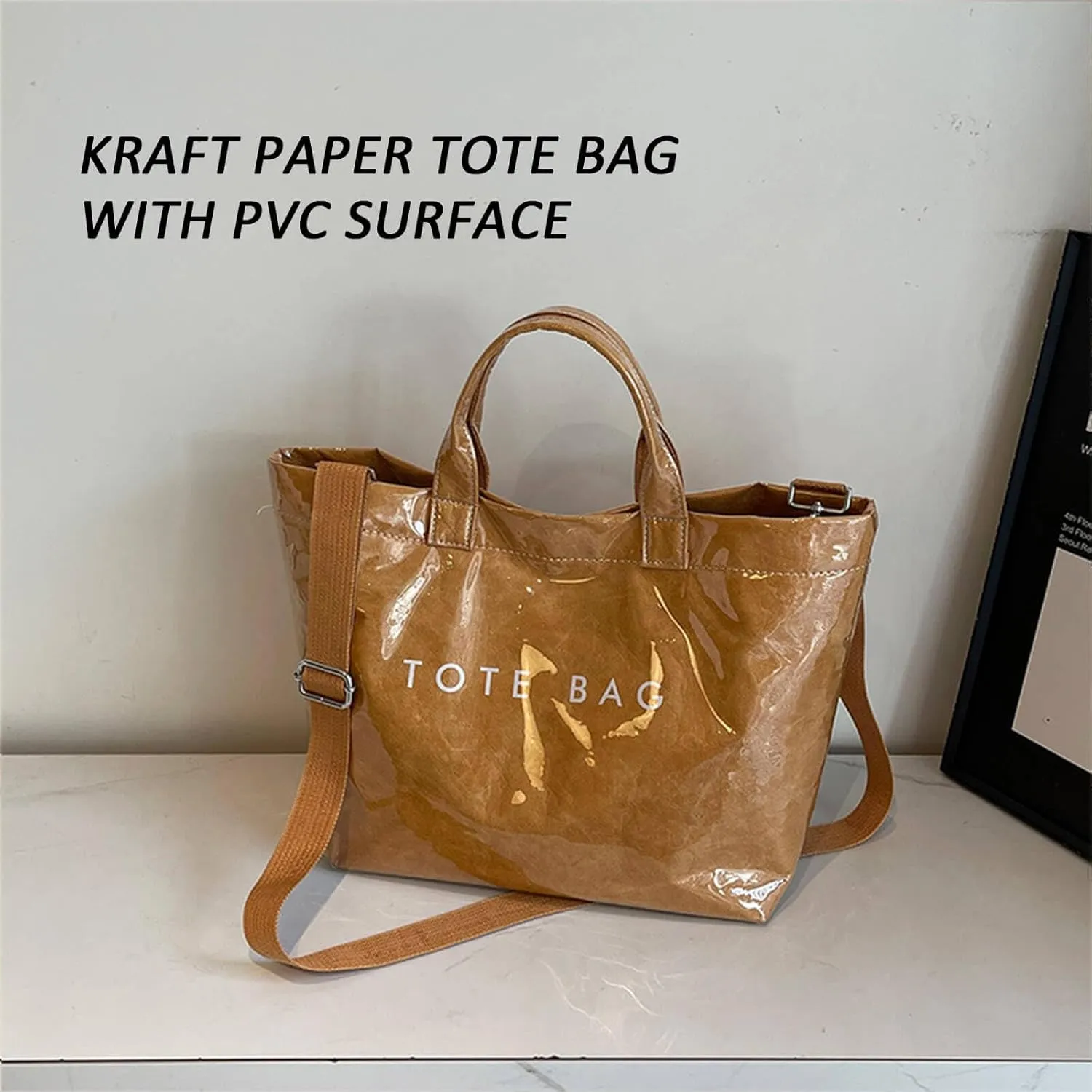 2025 Upgraded PVC Tote Bag for Women with Detachable Crossbody Strap, Letters Print Large Clear Designer Hobo Handbag