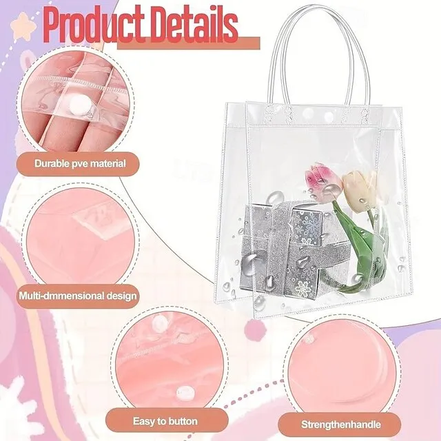 20pcs Reusable Clear Plastic Gift Tote Bags - Premium PVC Gift Wrap Bags for Parties and Events - Durable, Water-Resistant, and Reusable (7.87" X 7.87" X 3.15") for Halloween, Christmas, Wedding, Birt