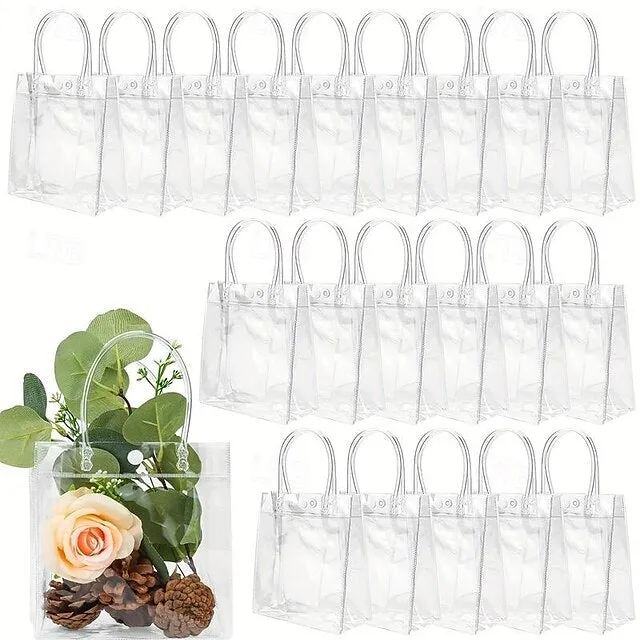 20pcs Reusable Clear Plastic Gift Tote Bags - Premium PVC Gift Wrap Bags for Parties and Events - Durable, Water-Resistant, and Reusable (7.87" X 7.87" X 3.15") for Halloween, Christmas, Wedding, Birt