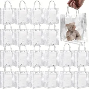 20pcs Reusable Clear Plastic Gift Tote Bags - Premium PVC Gift Wrap Bags for Parties and Events - Durable, Water-Resistant, and Reusable (7.87" X 7.87" X 3.15") for Halloween, Christmas, Wedding, Birt