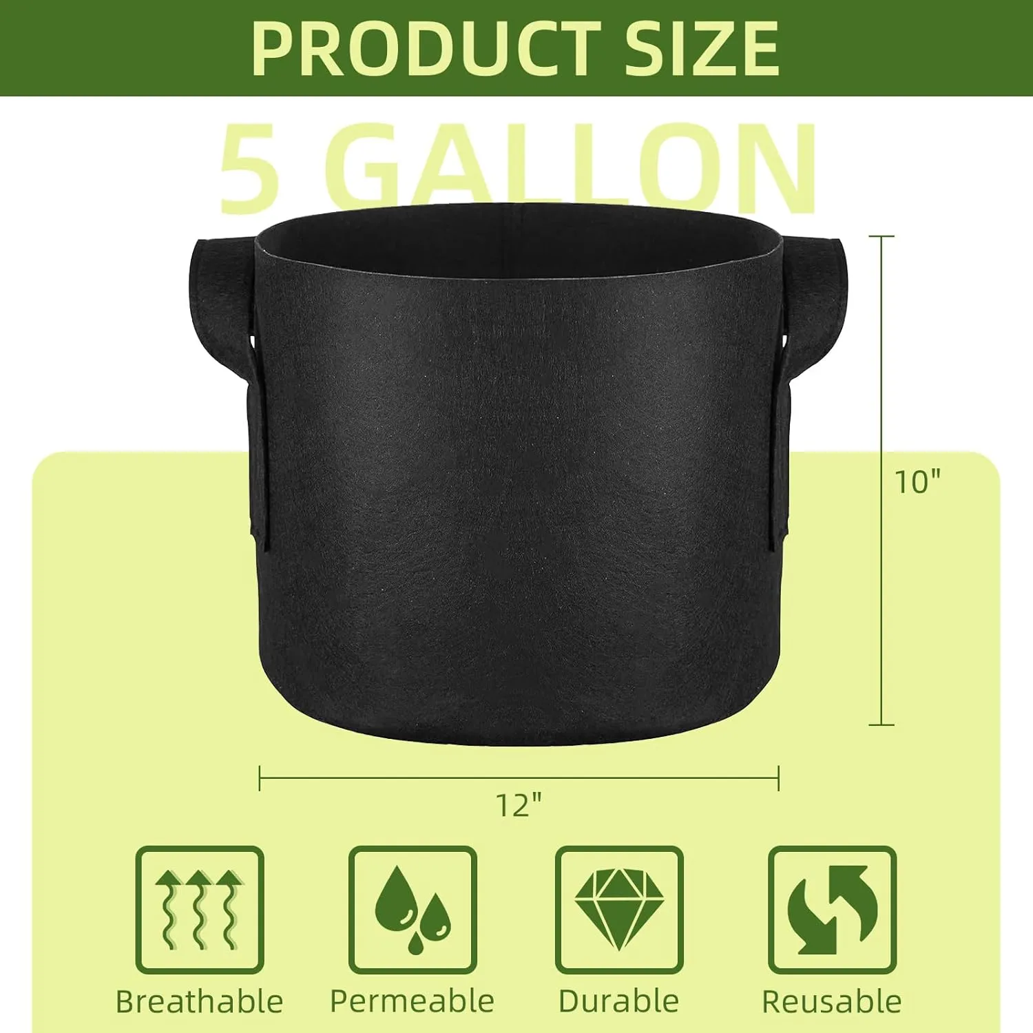 24 Pack 5 Gallon Grow Bags, Heavy Duty Thickened Aeration Fabric Pots with Handles for Vegetable/Flower/Plant