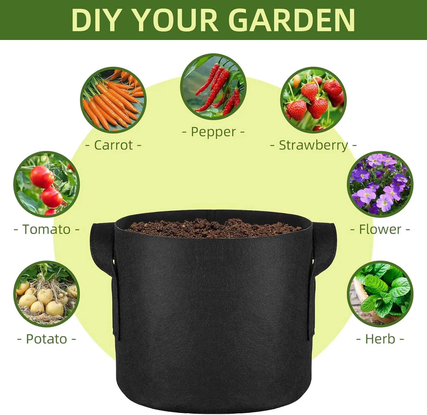 24 Pack 5 Gallon Grow Bags, Heavy Duty Thickened Aeration Fabric Pots with Handles for Vegetable/Flower/Plant