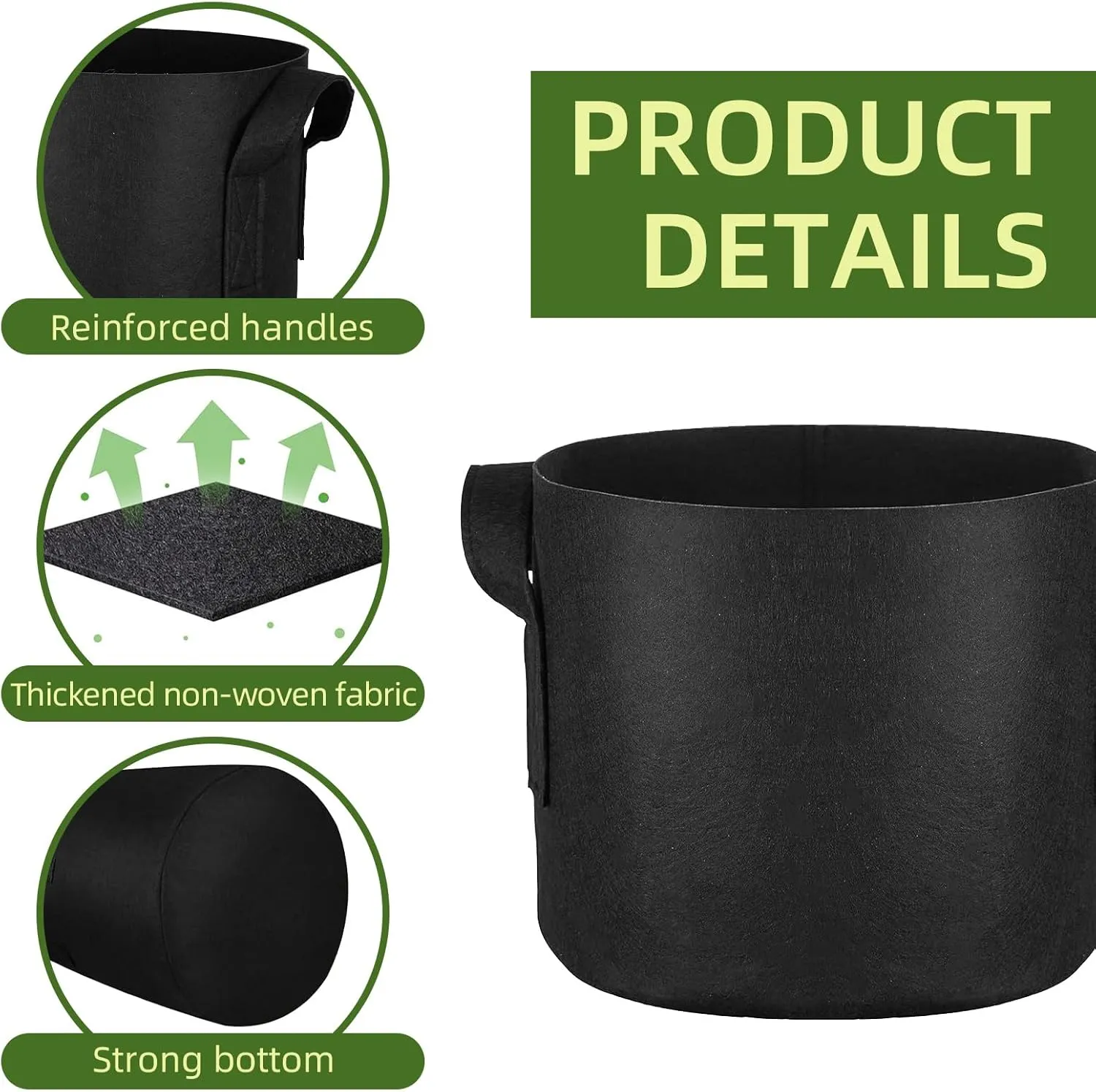24 Pack 5 Gallon Grow Bags, Heavy Duty Thickened Aeration Fabric Pots with Handles for Vegetable/Flower/Plant
