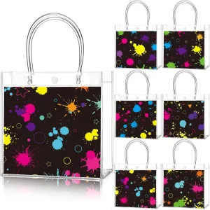 24 Pcs Glow in the Dark Party Favors Bags Light up Neon Clear PVC Goodie Candy Treat Tote Gift Bags with Handles Glow Theme Birthday Baby Shower Party Supplies