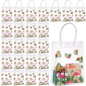 24 Pcs Hawaiian Clear Gift Bags Flamingo Clear Aloha Bags PVC Summer Tropical Goodie Candy Luau Party Favors Festival Holiday Supplies Favor(5.9 x 7.9 x 2.8 Inches)