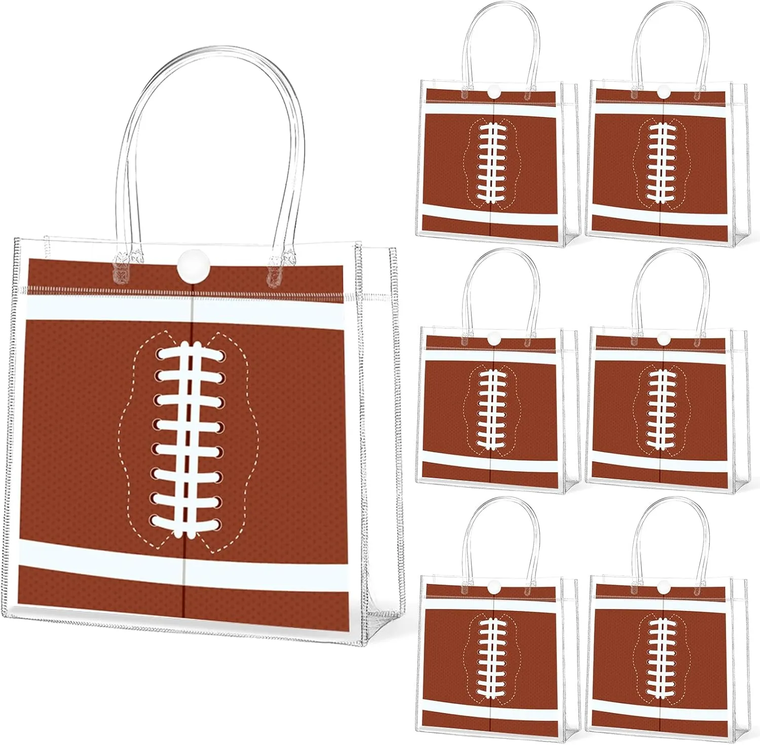24Pcs Football Clear PVC Gift Bags With Handles Football Party Favors Goodie Treat Bags Sport Theme Candy Bags Rugby Team Present Wrap Tote Bags for Boys Birthday Baby Shower Decorations