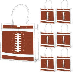24Pcs Football Clear PVC Gift Bags With Handles Football Party Favors Goodie Treat Bags Sport Theme Candy Bags Rugby Team Present Wrap Tote Bags for Boys Birthday Baby Shower Decorations