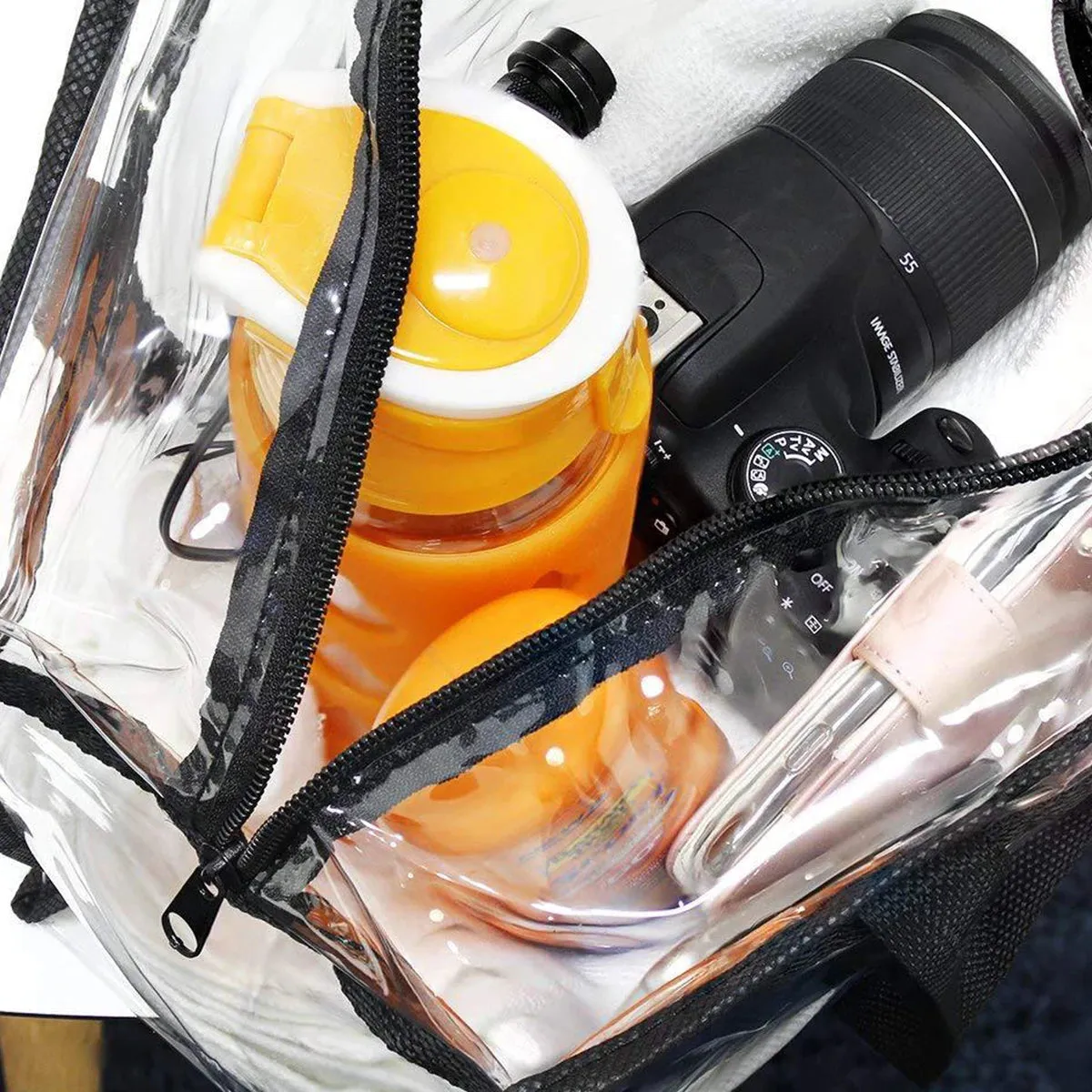 2Pcs Clear Tote Bags Large Capacity Transparent Shoulder Bag with Zipper Flexible Clear Lunch Bag Multipurpose Transparent Totes
