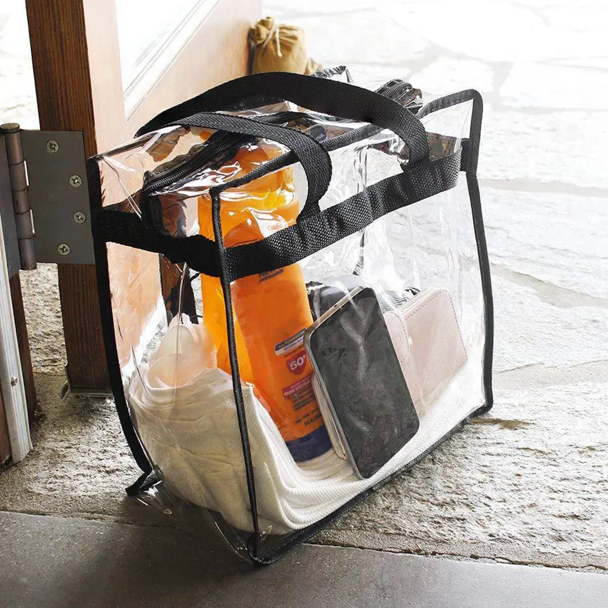 2Pcs Clear Tote Bags Large Capacity Transparent Shoulder Bag with Zipper Flexible Clear Lunch Bag Multipurpose Transparent Totes