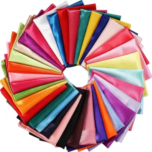 35 Pcs Satin Fat Quarter 35 Solid Color Silky Satin Patchwork Fabric for Bundle Lining Polyester Quilting Wedding Bridal Dress Table Decorations Costume Sewing Apparel Crafts (18 x 20 Inch)