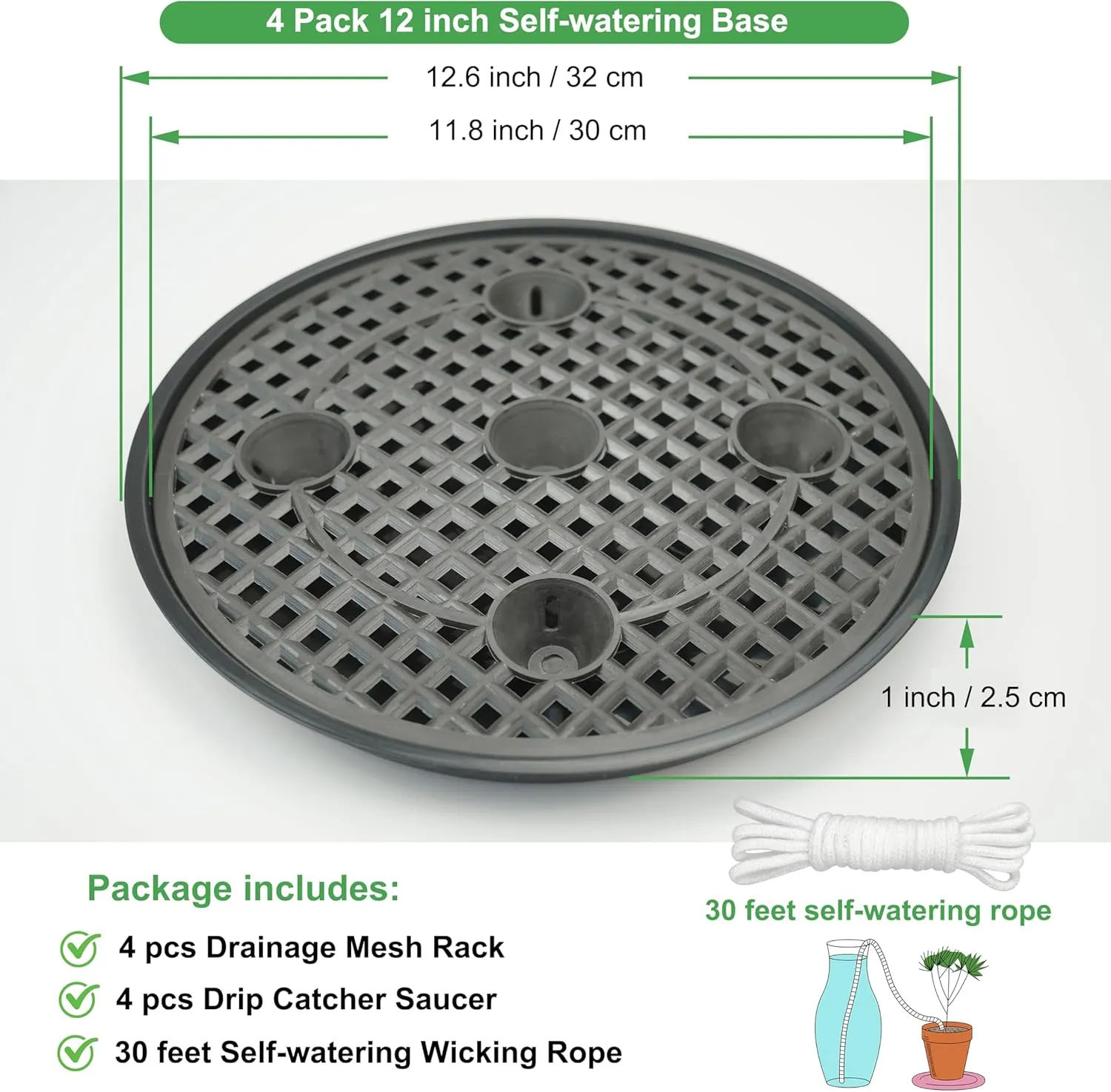 4 Pack 12 inch Self Watering Base for Fabric Grow Bag, Self-watering Plastic Elevated Plant Saucer Stand, Automatic Watering Tray for Non-woven Planter Flower Pot Growth Tent Greenhouse Indoor Outdoor