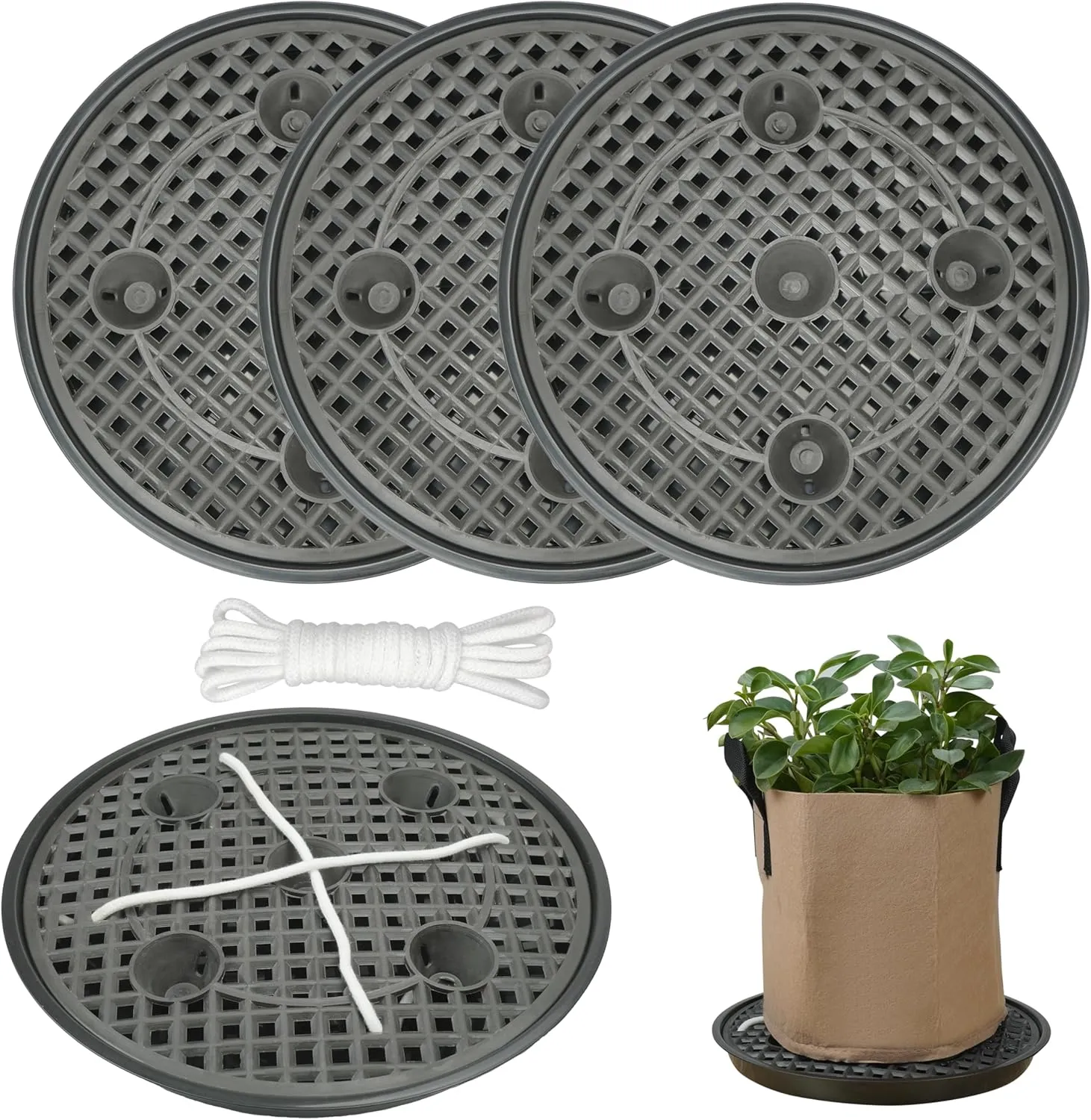 4 Pack 12 inch Self Watering Base for Fabric Grow Bag, Self-watering Plastic Elevated Plant Saucer Stand, Automatic Watering Tray for Non-woven Planter Flower Pot Growth Tent Greenhouse Indoor Outdoor