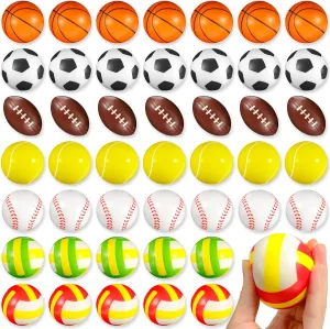 48 Pcs Sports Stress Balls for Kids Sport Party Favors Piñata Fillers 2.5" Mini Foam Squeeze Balls, Basketball, Baseball, Soccer, Fidget Toy for Stress Relief Classroom Gift Goodie Bag Stuffers