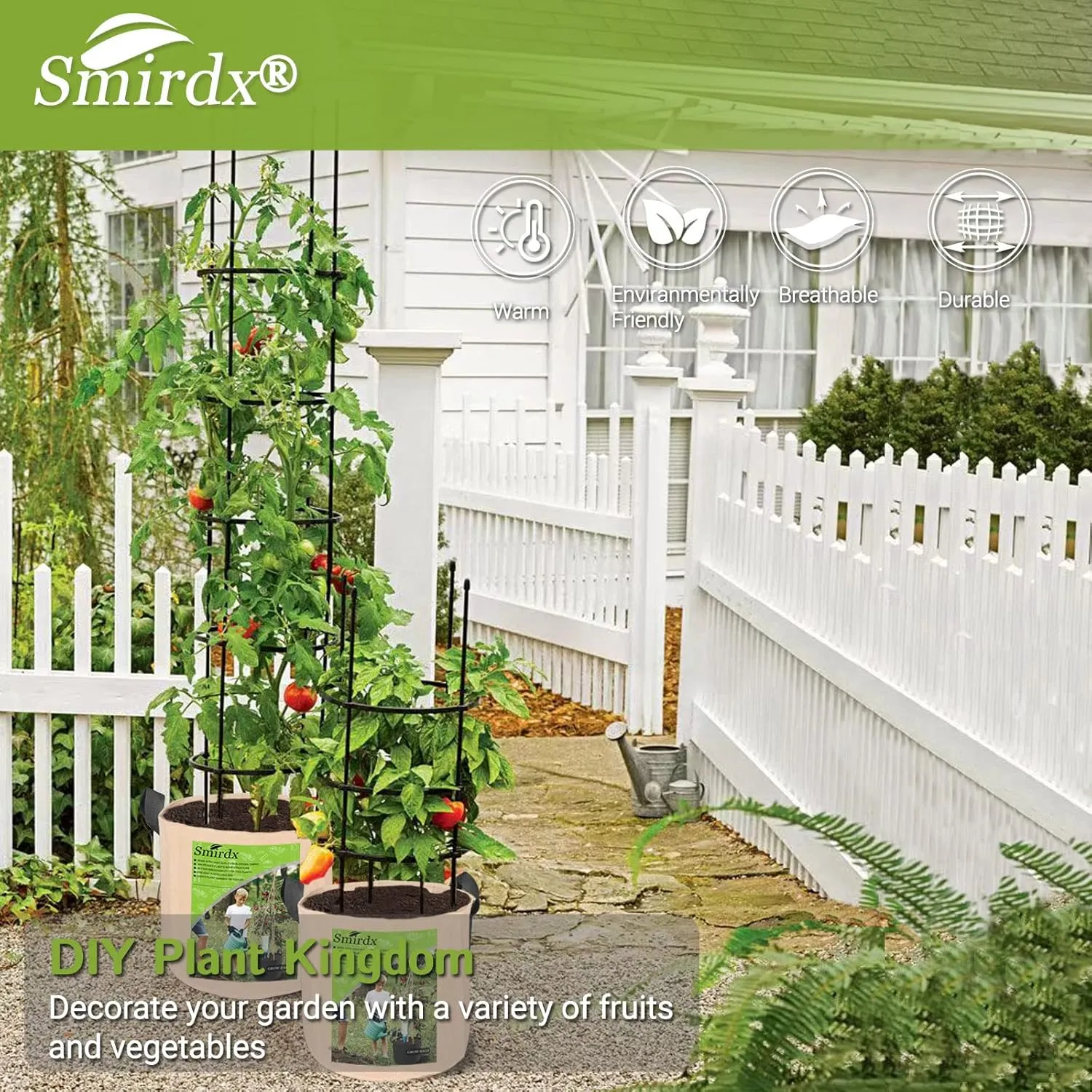 5 Pack 10 Gallon Plant Grow Bags with Automatic Irrigation Equipment and Reinforced Handles for Plant Support, Non-Woven Durable Breathe Fabric Grow Pots for Carrot, Onion, Flower, Tomato