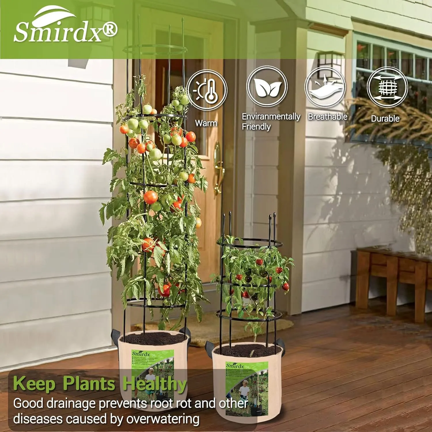 5 Pack 10 Gallon Plant Grow Bags with Automatic Irrigation Equipment and Reinforced Handles for Plant Support, Non-Woven Durable Breathe Fabric Grow Pots for Carrot, Onion, Flower, Tomato
