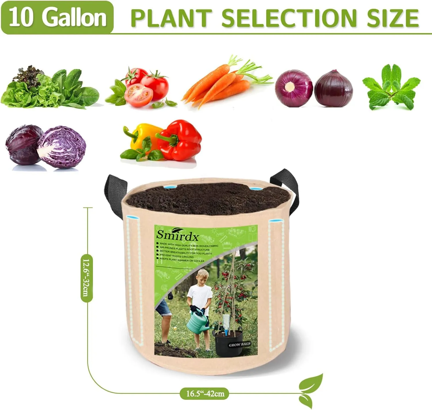 5 Pack 10 Gallon Plant Grow Bags with Automatic Irrigation Equipment and Reinforced Handles for Plant Support, Non-Woven Durable Breathe Fabric Grow Pots for Carrot, Onion, Flower, Tomato