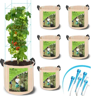 5 Pack 10 Gallon Plant Grow Bags with Automatic Irrigation Equipment and Reinforced Handles for Plant Support, Non-Woven Durable Breathe Fabric Grow Pots for Carrot, Onion, Flower, Tomato