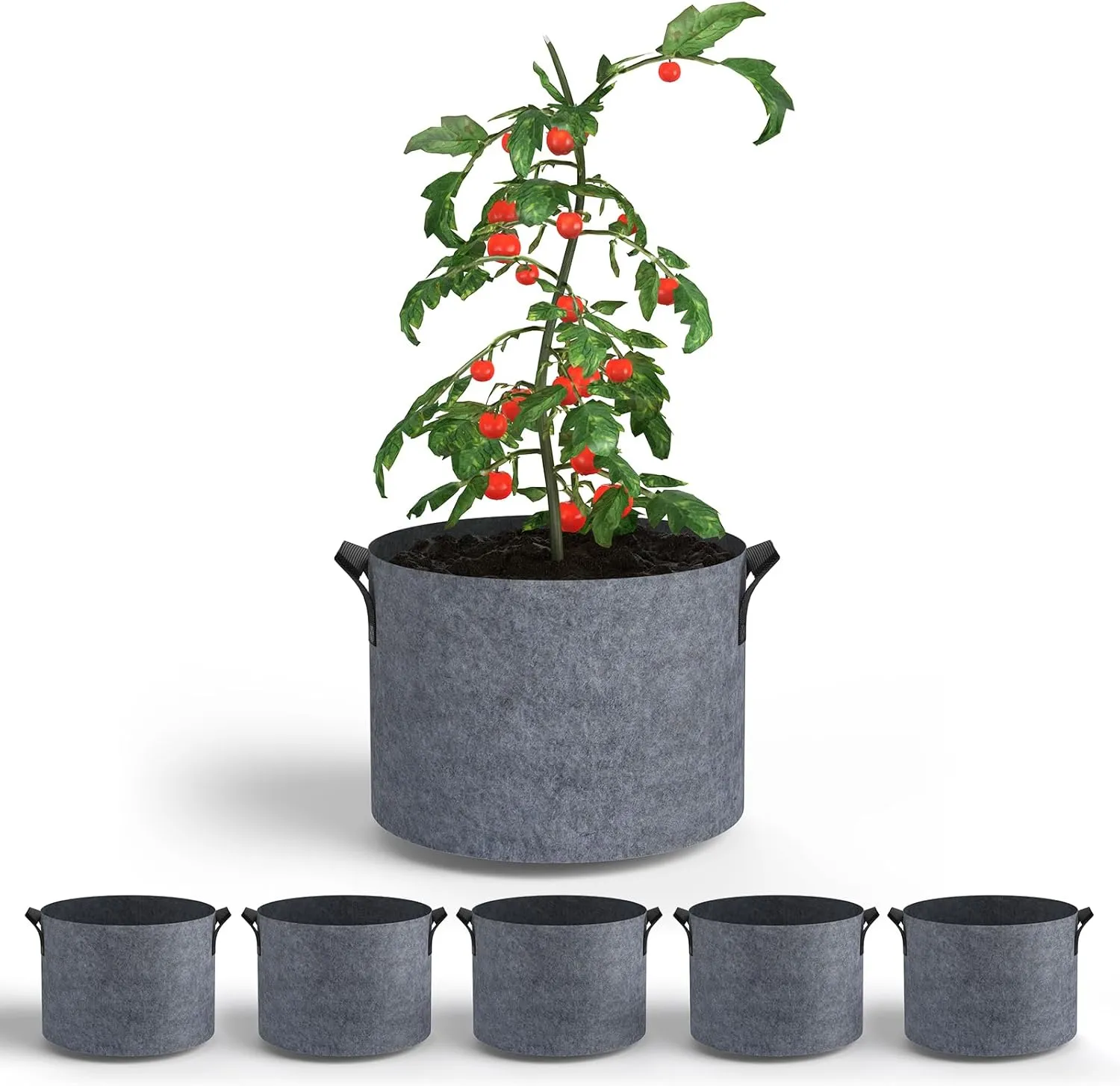 5-Pack Grow Bags 1 Gallon Thickened Plant Grow Bags Multi-Purpose Nonwoven Fabric Pots with Durable Handles, Outdoor Garden Plant Pots for Fruits Vegetables Flowers Herb Bonsai Plants, Gray