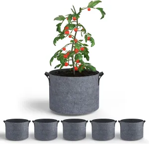 5-Pack Grow Bags 1 Gallon Thickened Plant Grow Bags Multi-Purpose Nonwoven Fabric Pots with Durable Handles, Outdoor Garden Plant Pots for Fruits Vegetables Flowers Herb Bonsai Plants, Gray
