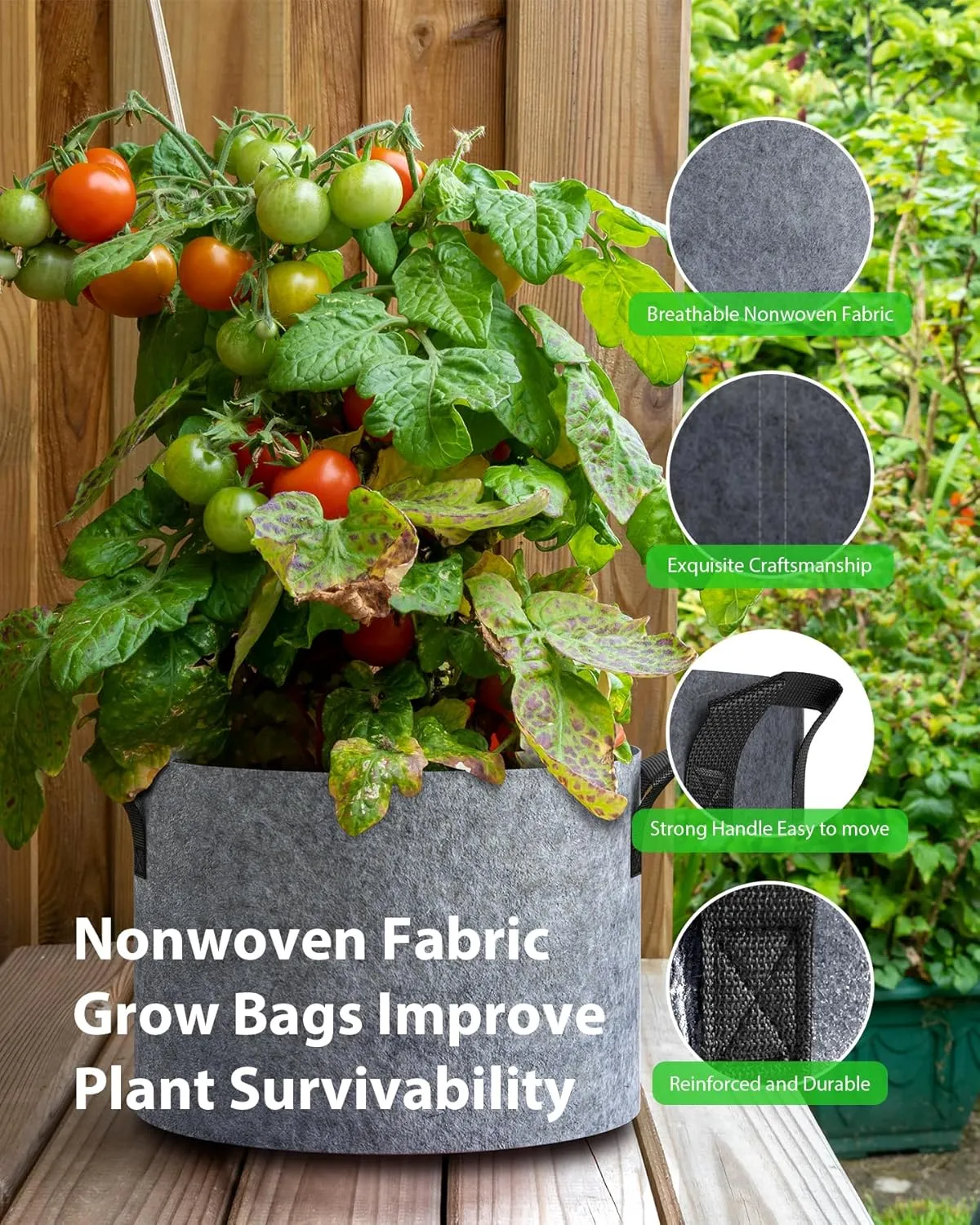 5-Pack Grow Bags 1 Gallon Thickened Plant Grow Bags Multi-Purpose Nonwoven Fabric Pots with Durable Handles, Outdoor Garden Plant Pots for Fruits Vegetables Flowers Herb Bonsai Plants, Gray