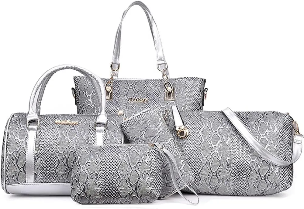 5 Pcs Handbags for Women Patent Leather Tote Bags Set Shoulder Crossbody Bag Satchel Handbag Purses Boston Bag Wallet