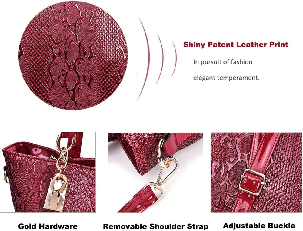 5 Pcs Handbags for Women Patent Leather Tote Bags Set Shoulder Crossbody Bag Satchel Handbag Purses Boston Bag Wallet