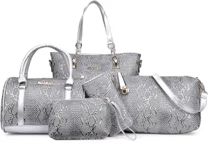 5 Pcs Handbags for Women Patent Leather Tote Bags Set Shoulder Crossbody Bag Satchel Handbag Purses Boston Bag Wallet