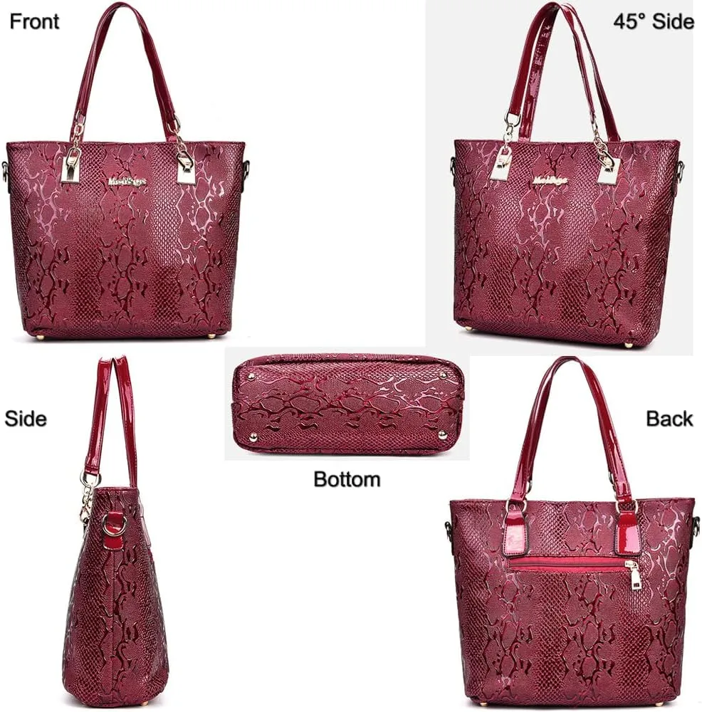 5 Pcs Handbags for Women Patent Leather Tote Bags Set Shoulder Crossbody Bag Satchel Handbag Purses Boston Bag Wallet